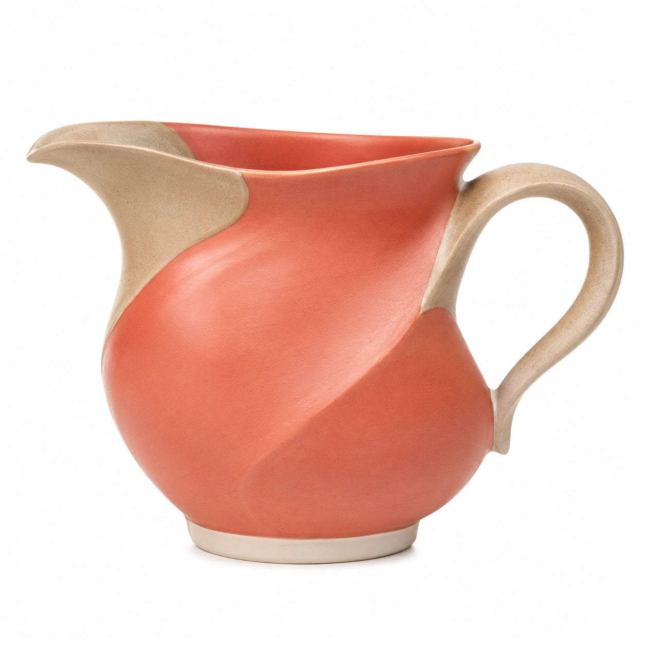 Handgefertigter Keramikkrug 1000ml Orange/Natur