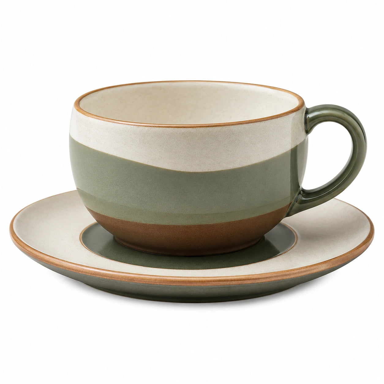 Keramiktasse mit Untertasse in Grün/Beige - 250 ml