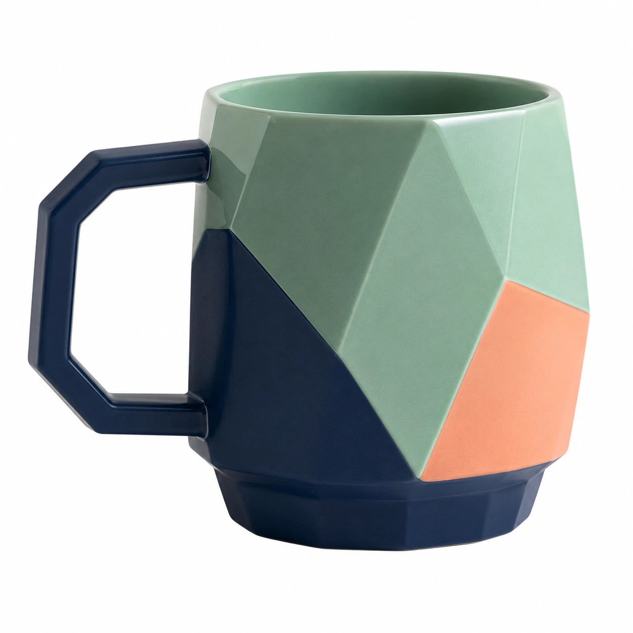 Geometrische Keramiktasse 300ml in Grün/Blau/Orange