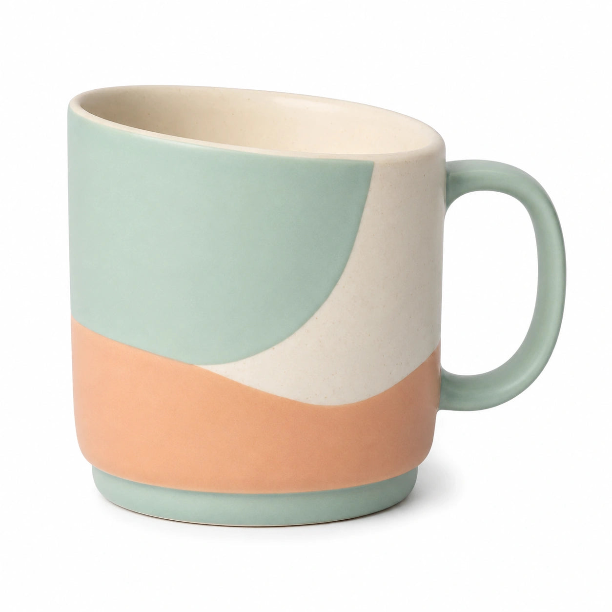 Keramiktasse mit geometrischem Design in Grün/Orange/Beige