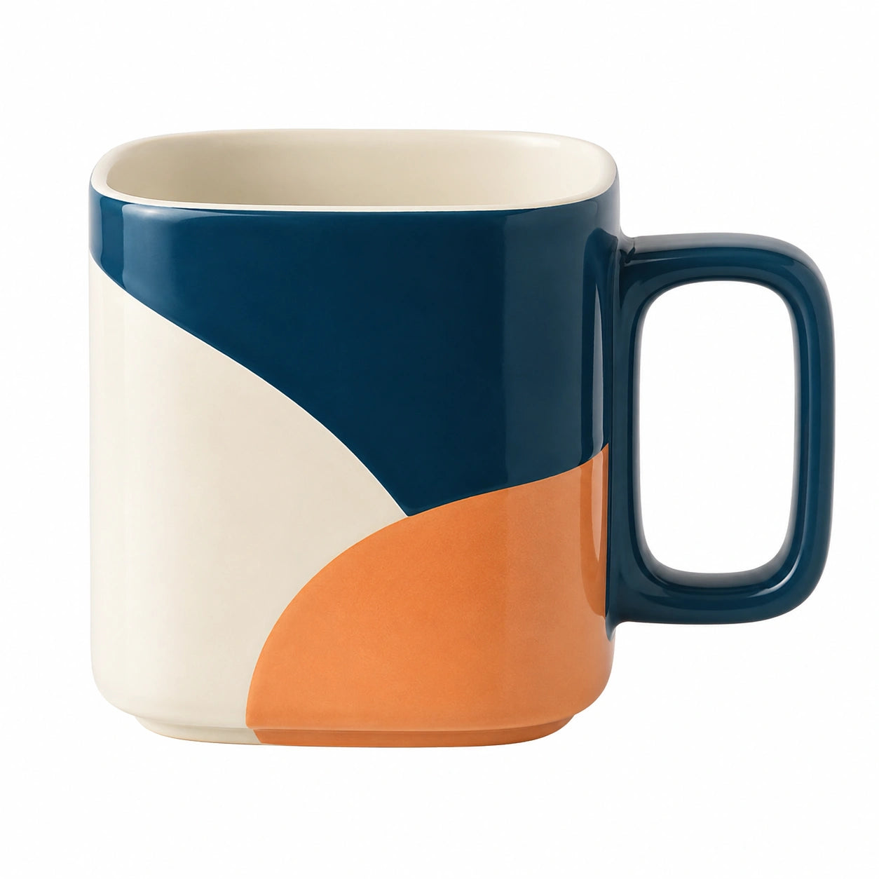 Quadratische Tasse mit geometrischem Muster 300ml Blau/Orange