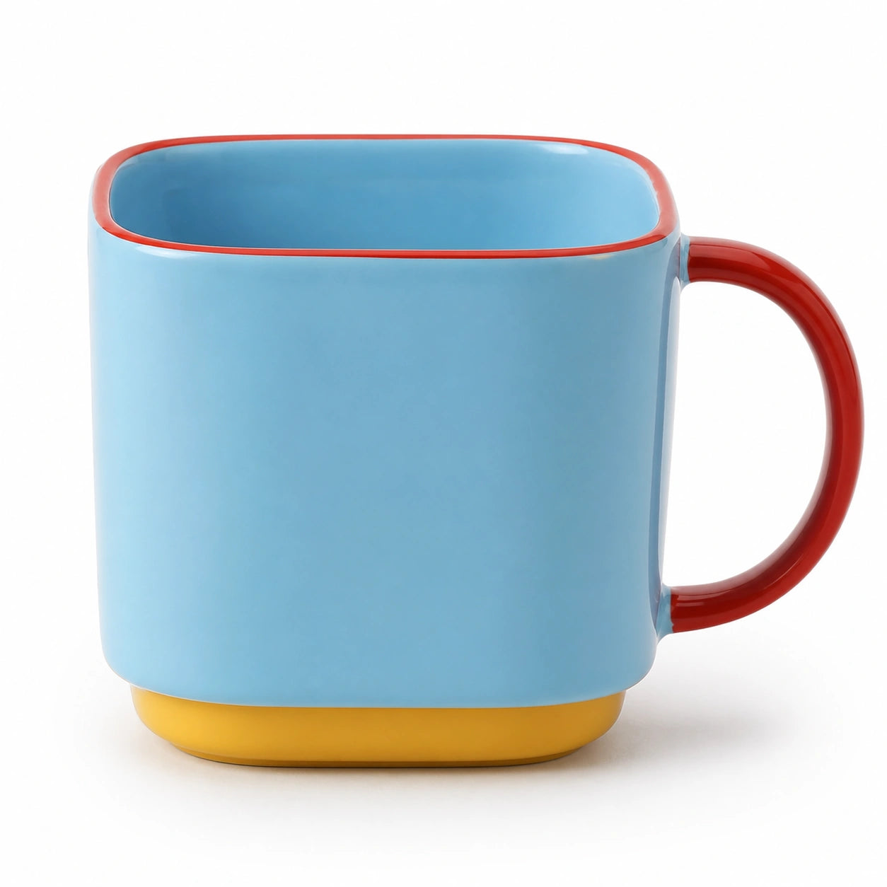 Quadratische Tasse 300ml Blau, Rot, Gelb